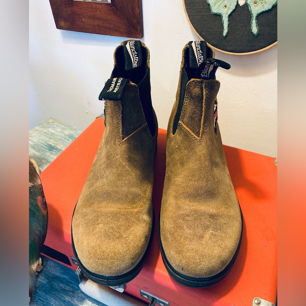 OOAK! Blundstone Chelsea Suede Leather Boots Brown Embroidered Women’s 8.5 - Picture 6 of 8